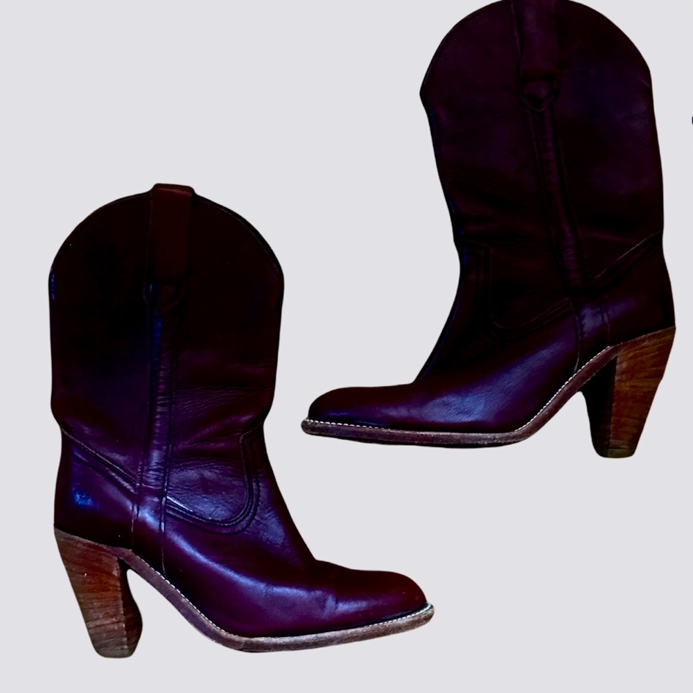 Frye Women's Brown Leather Western Heeled Boots - Picture 4 of 8